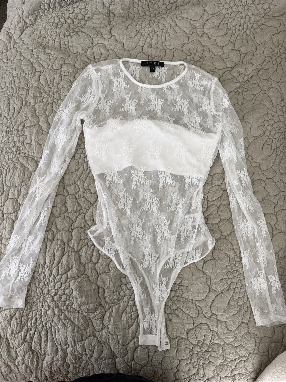 White Lace Long-Sleeve Bodysuit